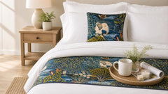 Velvet Blue Decorative Bed Runner and Pillow Cover - Midnight Menagerie