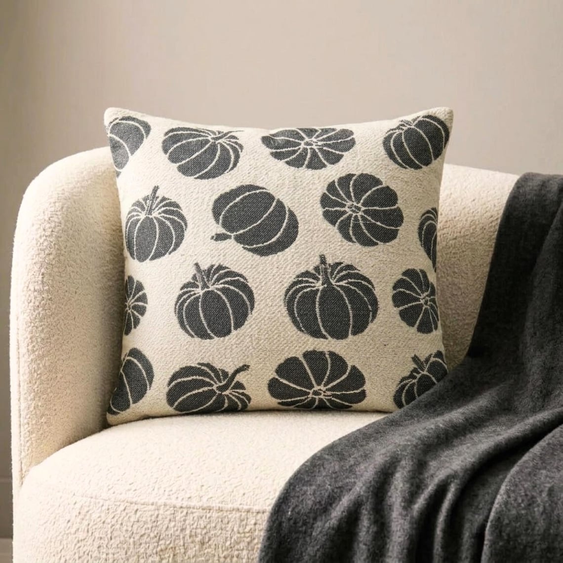 Black Jacquard Decorative  Throw Pillow Cover - Noir Pumpkin