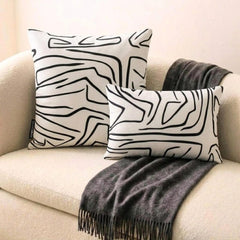 Black And White Cotton Throw Pillow Cover - Abstract Harmony