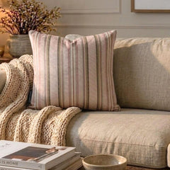 Stripe Flow Pink - Pink Velvet Stripes Throw Pillow Cover