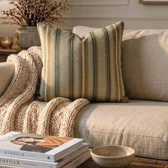 Stripe Flow Beige - Beige Velvet Stripes Throw Pillow Cover