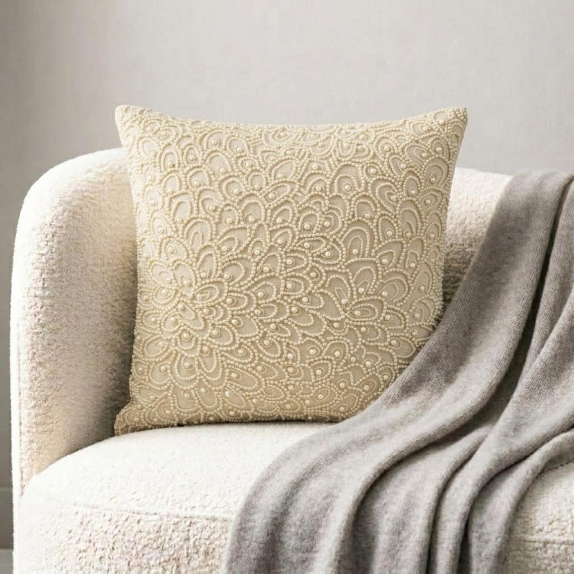 Pearl Haven - Natural Beige Cotton Linen Decorative Euro Sham