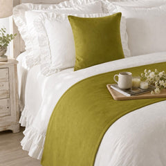 Chartreuse Velvet Decorative Bed Runner and Pillow Cover