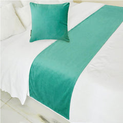 Velvet Turquoise Decorative Bed Runner and Pillow Cover - Turquoise Velvet