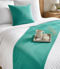 Velvet Turquoise Decorative Bed Runner and Pillow Cover - Turquoise Velvet