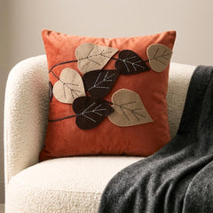 Spring Leaves - Rust Faux Suede Throw Pillow Cover