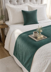 Velvet Teal Green Decorative Bed Runner and Pillow Cover - Teal Green Velvet