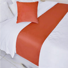 Velvet Orange Decorative Bed Runner and Pillow Cover - Rust Velvet