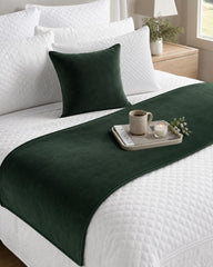 Velvet Dark Green Decorative Bed Runner and Pillow Cover - Dark Green Velvet