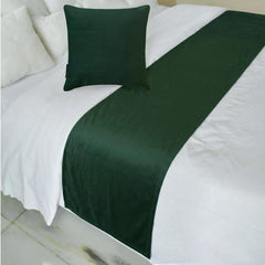 Velvet Dark Green Decorative Bed Runner and Pillow Cover - Dark Green Velvet