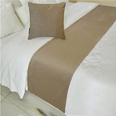 Velvet Mousse Taupe Decorative Bed Runner and Pillow Cover - Mousse Velvet