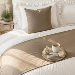 Velvet Mousse Taupe Decorative Bed Runner and Pillow Cover - Mousse Velvet