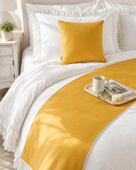Velvet Mustard Gold Decorative Bed Runner and Pillow Cover - Mustard Gold Velvet