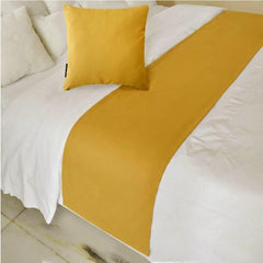 Velvet Mustard Gold Decorative Bed Runner and Pillow Cover - Mustard Gold Velvet