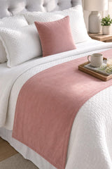 Dusty Rose Velvet Decorative Bed Runner and Pillow Cover