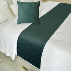 Velvet Teal Green Decorative Bed Runner and Pillow Cover - Teal Green Velvet