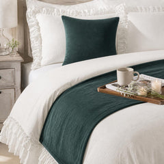 Teal Green Velvet Decorative Bed Runner and Pillow Cover
