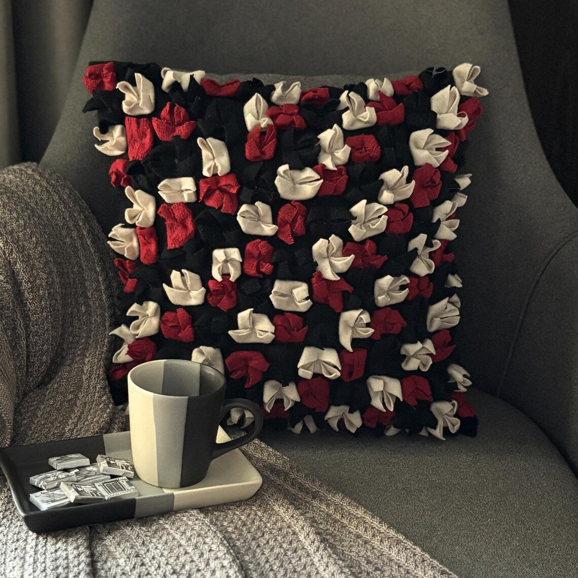 Red N Black Blossom Pillow Cover
