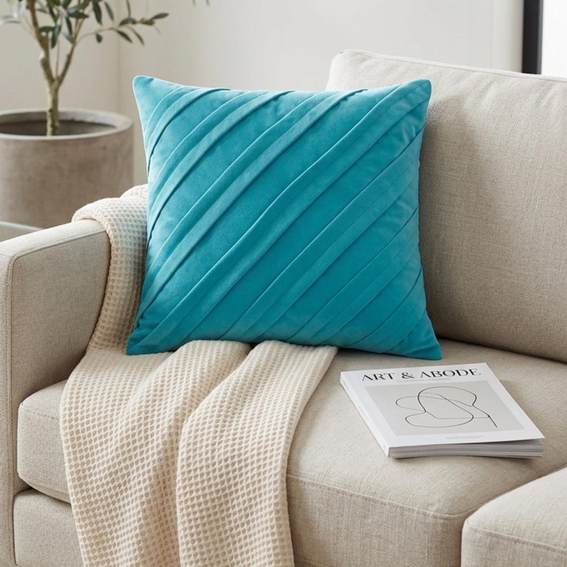 Contemporary Turquoise - Turquoise Blue Faux Suede Decorative Euro Sham