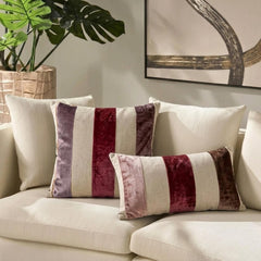 Swathe Berry - Maroon Velvet & Linen Lumbar Pillow Cover