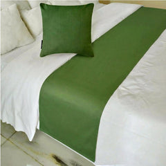 Velvet Moss Green Decorative Bed Runner and Pillow Cover - Moss Green Velvet