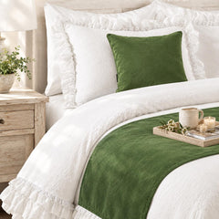 Velvet Moss Green Decorative Bed Runner and Pillow Cover - Moss Green Velvet