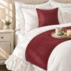 Velvet Cranberry Decorative Bed Runner and Pillow Cover - Cranberry Velvet