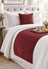 Cranberry Velvet Decorative Bed Runner and Pillow Cover