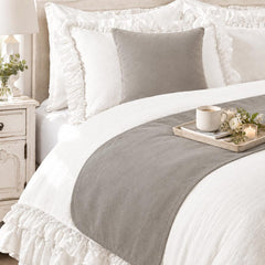 Velvet Gray Decorative Bed Runner and Pillow Cover - Dove Gray Velvet