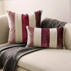 Swathe Berry - Maroon Velvet & Linen Lumbar Pillow Cover