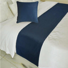 Velvet Navy Blue Decorative Bed Runner and Pillow Cover - Navy Blue Velvet