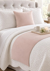 Soft Pink Velvet Decorative Bed Runner and Pillow Cover