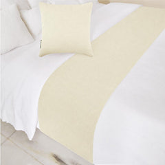 Velvet Ivory Decorative Bed Runner and Pillow Cover - Ivory Velvet