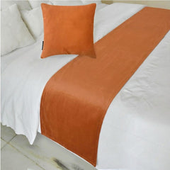 Velvet Orange Decorative Bed Runner and Pillow Cover - Burnt Orange Velvet