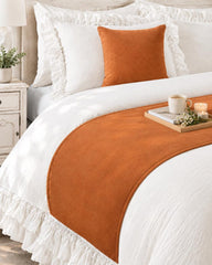 Velvet Orange Decorative Bed Runner and Pillow Cover - Burnt Orange Velvet