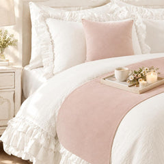 Velvet Soft Pink Decorative Bed Runner and Pillow Cover - Soft Pink Velvet