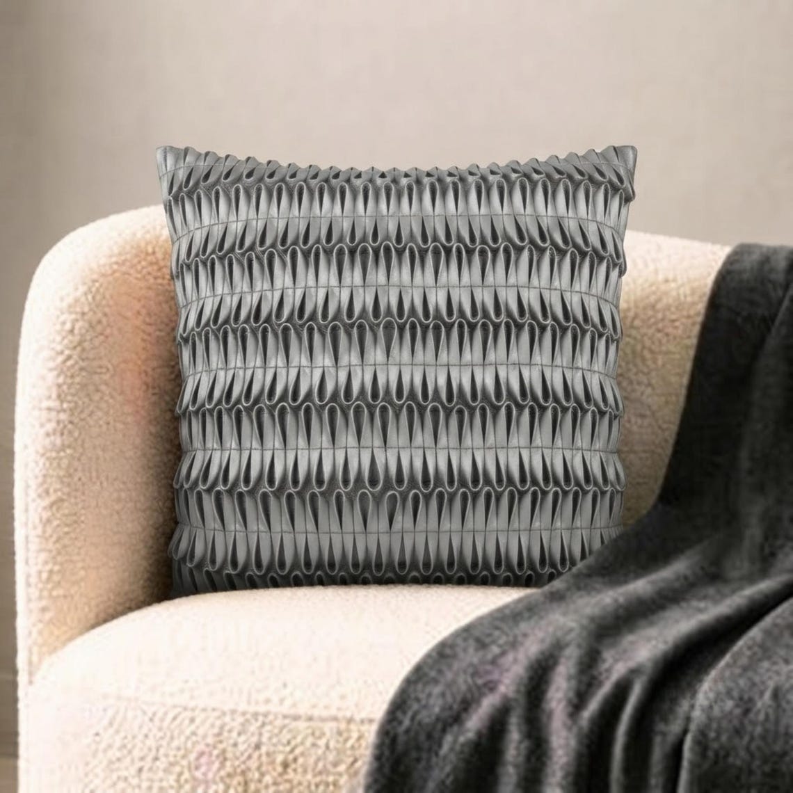 Amazing - Metallic Silver Faux Leather Throw Pillow Cover