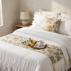 Jacquard Gray Decorative Bed Runner and Pillow Cover - Royal Meadow