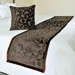 Velvet Brown Decorative Bed Runner and Pillow Cover - Regalia Vine