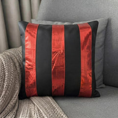 Alternating Red - Red Faux Leather Throw Pillow Cover