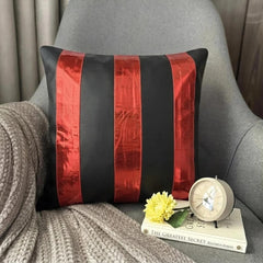 Alternating Red - Red Faux Leather Throw Pillow Cover