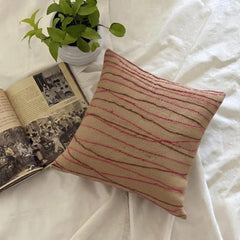 Ambrosia - Beige Burlap Lurex Throw Pillow Cover
