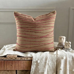 Ambrosia - Beige Burlap Lurex Throw Pillow Cover
