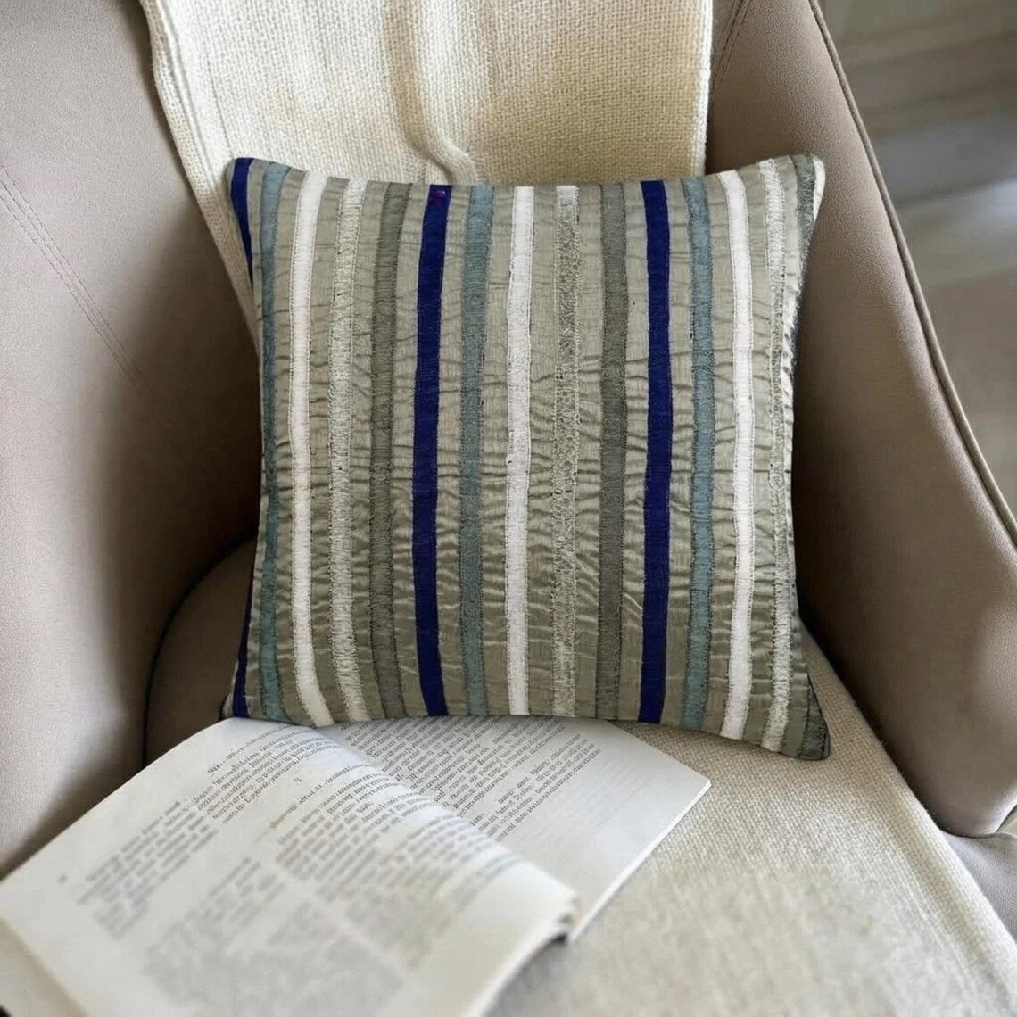 Blue Movements - Blue Art Silk Throw Pillow Cover