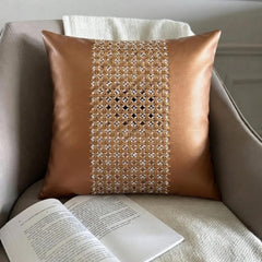 Copper Gate - Copper Faux Leather Throw Pillow Cover