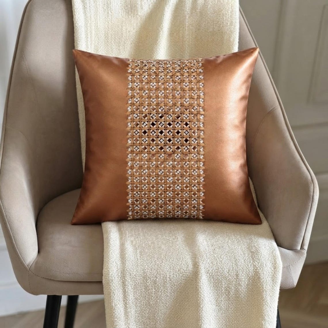 Copper Gate - Copper Faux Leather Throw Pillow Cover