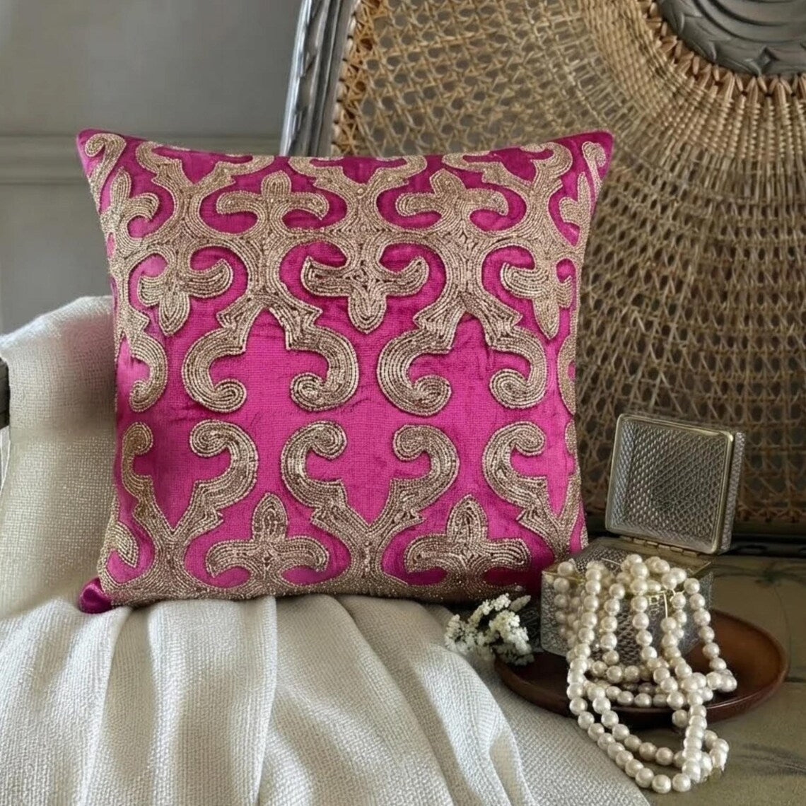 Flaming Fuchsia - Pink Velvet Throw Pillow Cover