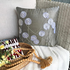 Floral Whispers - Gray Art Silk Throw Pillow Cover