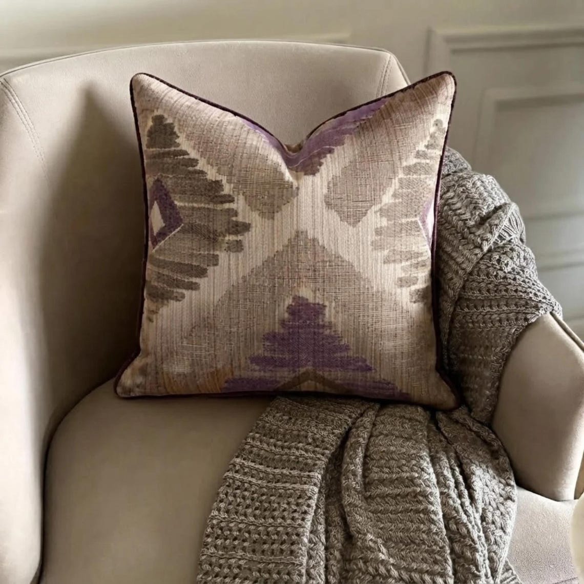 Abstract Therapy - Purple Jacquard Silk Throw Pillow Cover