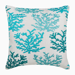 Caribbean Coast - Blue Cotton Linen Throw Pillow Cover